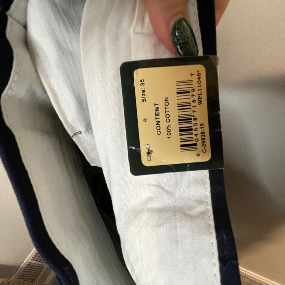 Berle Mens Dress Pants Blue Pockets Flat Front Belt Loops 35xRaw edge New - Picture 6 of 6
